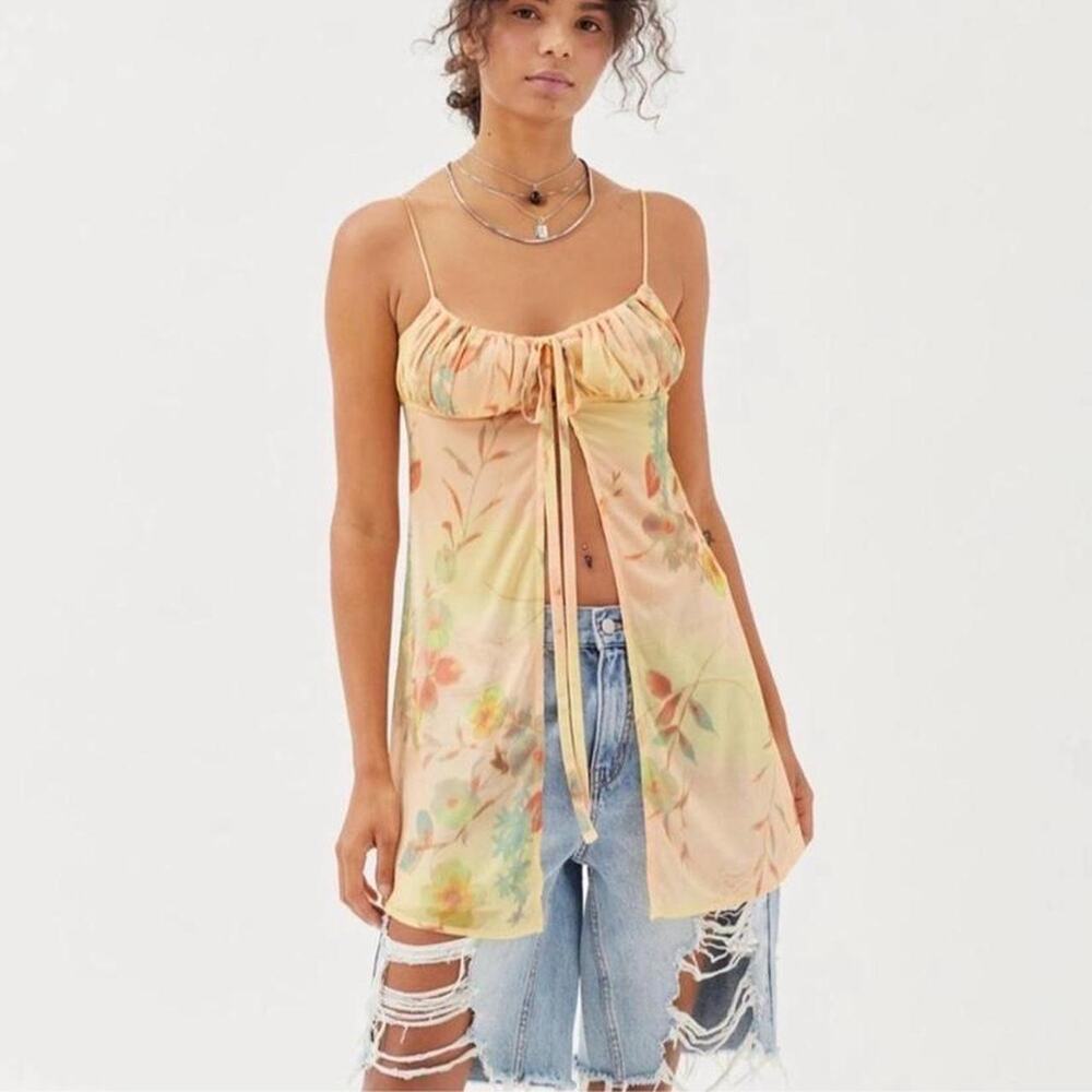 Urban Outfitters Angelic Flyaway Cami Small Floral Mesh Sheer Top